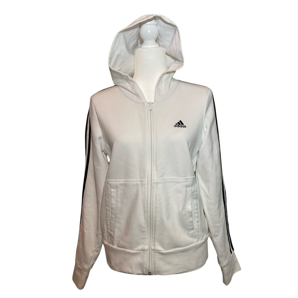 White Adidas Zip-Up Hoodie